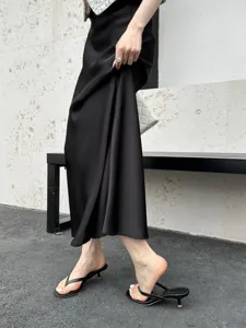 Minimalist women thong kitten heel sandals summer casual chic black slip on shoes