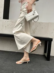 Summer women high heel thong sandals, stylish slip-on kitten heels for casual daily wear.