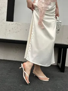 Women's summer minimalist thong high heel sandals, stylish outdoor footwear with kitten heel.