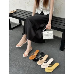 Summer casual women thong high heel mules stylish minimalist slip on sandals footwear