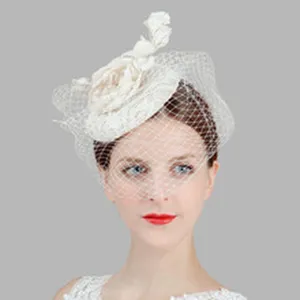 Squisito copricapo da sposa in rete e piuma, elegante accessorio per capelli da cerimonia.