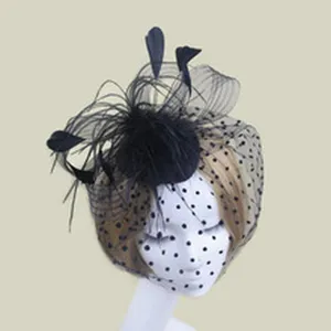 Elegante cappello fascinator nero con piuma e rete per festa di matrimonio fermaglio