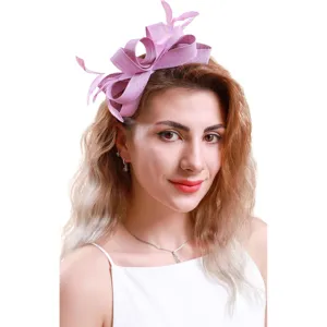Pink fascinator hat for women vintage feather hair hoop elegant bridal party tea party headwear