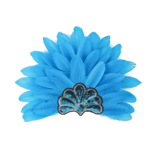 Serre-tête en plumes bleues pour carnaval fête costume accessoire éventail paillette
