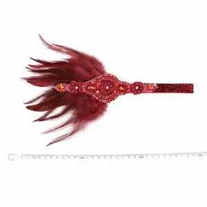 Fascia per capelli vintage anni 20 con piume rosse e perline di cristallo per la festa
