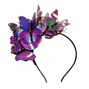 Vue en gros plan détaillée du superbe serre-tête décoratif à multiples papillons.