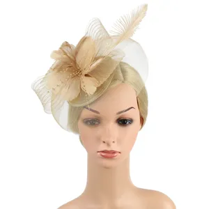 Elegant feather fascinator mesh headband bridal wedding party hat hairpin hair accessories