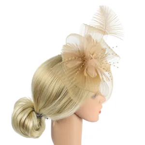 Elegant bridal feather fascinator mesh headband for wedding party hat hair accessories style