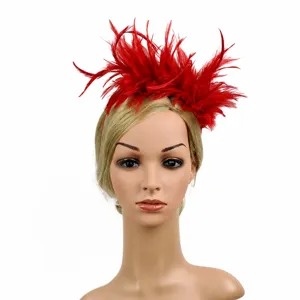 Red feather headband for women, stylish fascinator headpiece for party, wedding, and cosplay.