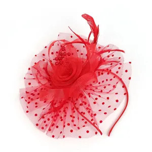 Women Feather Mesh Fascinator Headband Bridal Derby Hat Hair Clip Hair Accessories