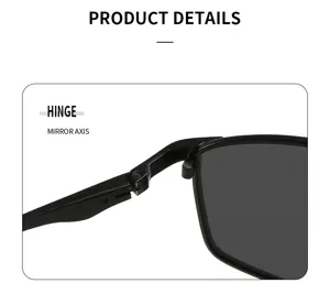 Detailed close-up view displaying the men metal square sunglasses hinge structure.