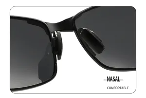 Men's polarized metal sunglasses nose pad detail close-up comfortable design stylish black frame