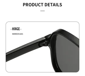 Close-up detail view of the black sunglasses hinge, showing sturdy construction and smooth finish.