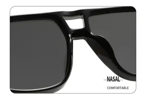 Retro square double bridge aviator sunglasses detail view, classic black sun protection eyewear.