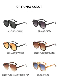 Retro square double bridge aviator sunglasses, classic versatile outdoor sun protection fashion glasses.