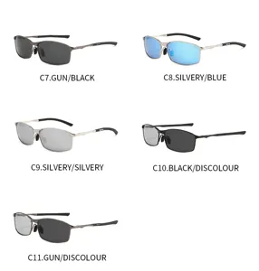 Men's Polarized Photochromic Sunglasses Metal Square Frame Driving Night Vision