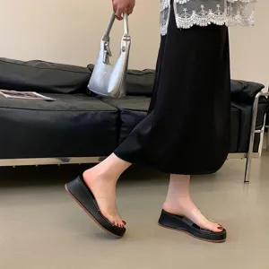 Women summer black wedge platform clear strap slides sandals chic stylish outdoor footwear new