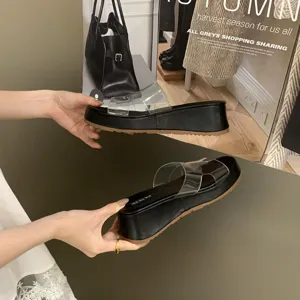 Women wedge platform clear strap sandals summer fashion open toe casual slip-on shoes