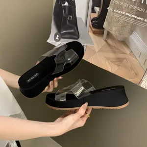 Women clear wedge platform slide sandals summer fashion outdoor elegant casual slippers