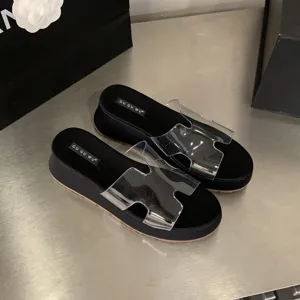 Women wedge platform clear H strap sandals summer casual slide shoes black stylish