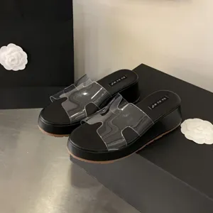 Black wedge platform clear slide sandals for women summer fashion stylish outdoor casual slippers