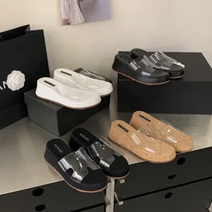 Wedge thick-soled transparent platform sandals for women, stylish summer outdoor slide shoes.