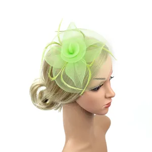 Fascinator en résine et plumes vert clair, accessoire de cheveux élégant pour mariage.