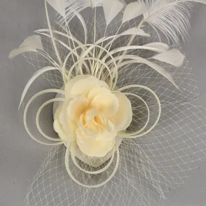 Elegant white mesh feather bridal fascinator hat for party, wedding banquet and photography.