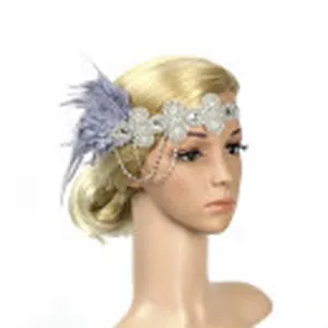 Vintage 1920s Flapper Feather Headband Rhinestone Crystal Hair Band Gatsby Party Accessory