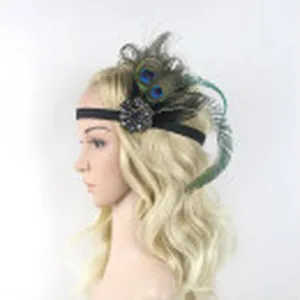 Vintage 1920s Flapper Feather Headband Rhinestone Hair Accessory for Women Party