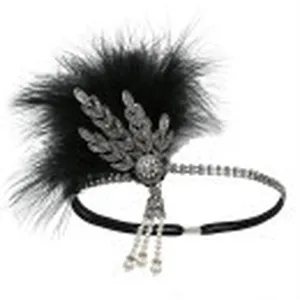 1920s vintage feather headband flapper crystal beaded hair accessory for women party prom.