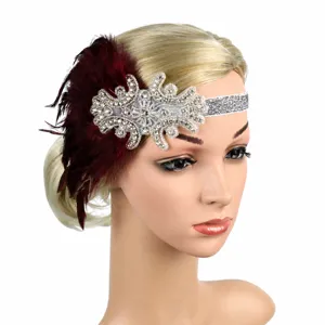 Fascia vintage anni 20 con piume e strass copricapo flapper per accessorio costume festa
