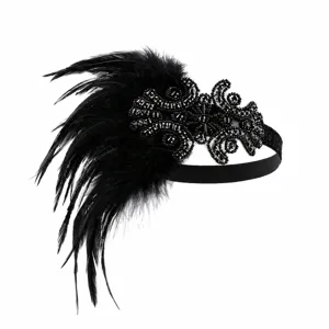 Fascia per capelli con piume nere vintage anni 20 con strass scintillanti per feste.