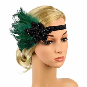 1920er Gatsby Feder Stirnband Vintage Kristall Perlen Blume Haarschmuck Party Haarreif
