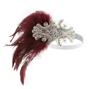 Fascia per Capelli Vintage con Piume Anni '20 in Lega con Strass e Perle Artificiali con Nappine per Matrimonio Festa Spettacolo Donna Accessorio