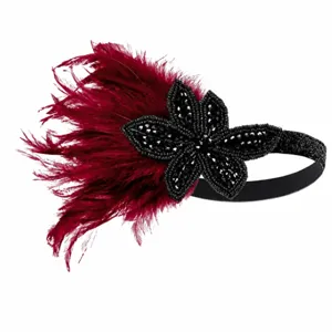Vintage 1920er Jahre Flapper Feder Stirnband Rot Schwarz Strass Party Haarschmuck für Frauen