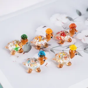 Cute Mini Glass Turtle Desktop Ornament Cartoon Small Sea Turtle Figurine Glass Craft Home Decor Animal Statue