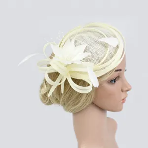 Vintage mesh fascinator hat with feathers elegant tea party wedding hair accessory for women