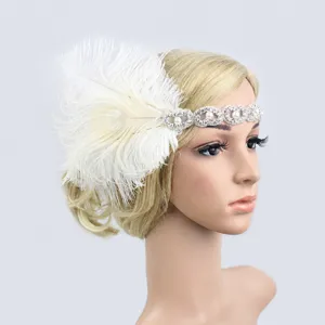 1920er Jahre Feder Stirnband Kristall Strass Braut Haarschmuck fuer Damen Party.