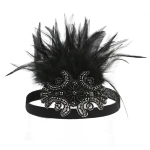 Bandeau à Plumes Vintage des Années 1920 pour Femmes Coiffe Flapper en Strass Accessoires Cheveux Gatsby pour Fête Halloween