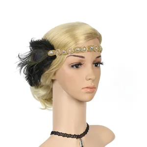 Vintage 1920s Gatsby Feder Stirnband Kristall Perlen Haarschmuck fuer Damen Braut Party