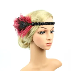 Vintage Federn Stirnband Details, 1920er Jahre Stil Flapper Haarschmuck für Damen Partys.