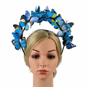 Blue butterfly headband for women girls fairy hair hoop wedding party hair accessories