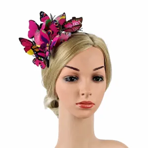 Serre-tête papillon 3D rose bandeau floral de mariée pour photographie de voyage.