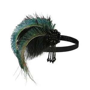 1920er Jahre Vintage Feder Stirnband Gatsby Haarschmuck mit Pfauenfedern und Perlen.