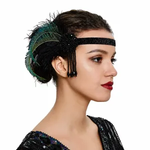 1920er Flapper Stirnband Vintage Feder Haarschmuck fuer Party Abschlussball Pfauenfeder