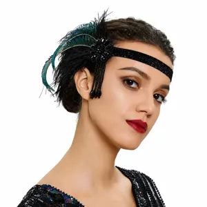 1920er Vintage Pfauenfeder Stirnband Großer Gatsby Flapper Haarschmuck Accessoire