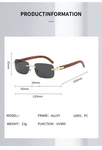 Eleganti occhiali da sole senza montatura con aste in legno e protezione UV400 per uomo.