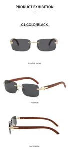 Occhiali da sole senza montatura da uomo con stanghette in legno e lenti eleganti.