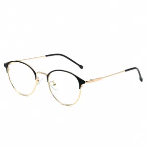 Retro round metal half-frame anti-blue light photochromic glasses for daily wear style